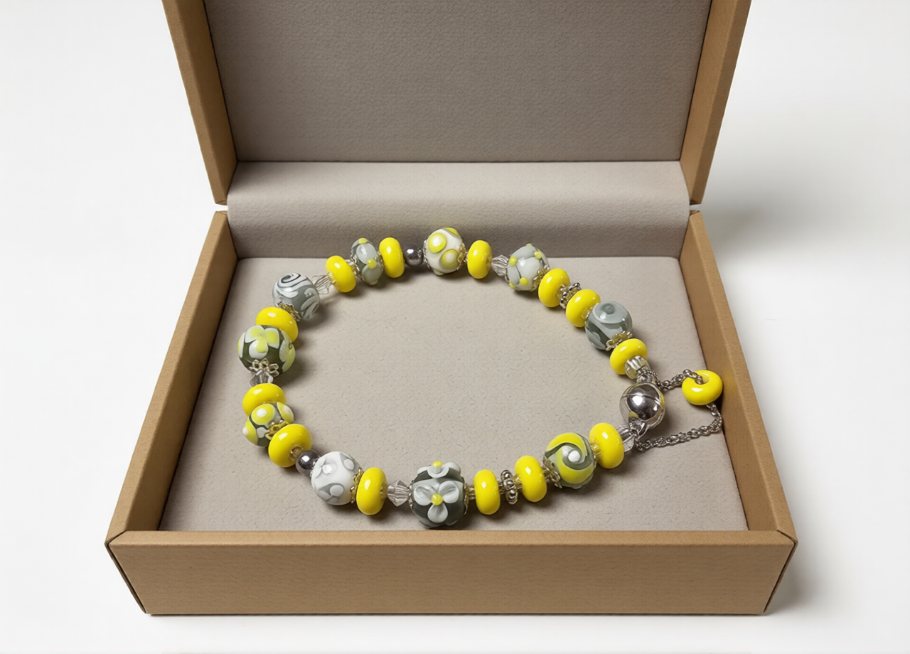 Armband silbergrau-zitronengelb