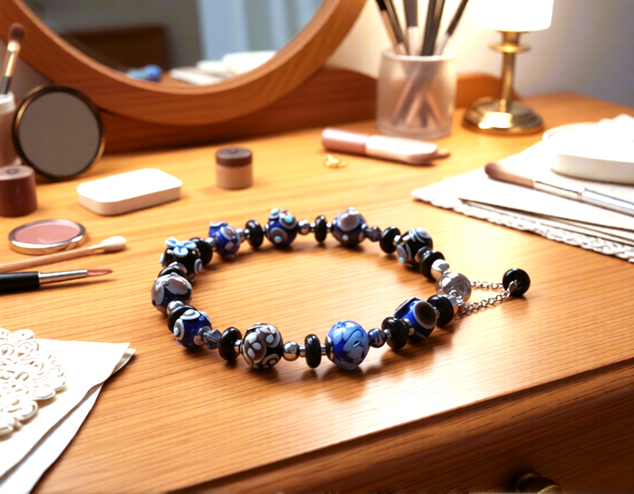 Armband Sinfonie in Preußischblau-Olivbraun