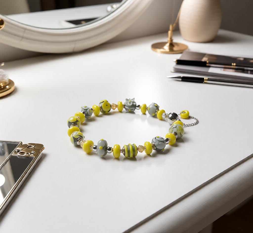 Armband silbergrau-zitronengelb